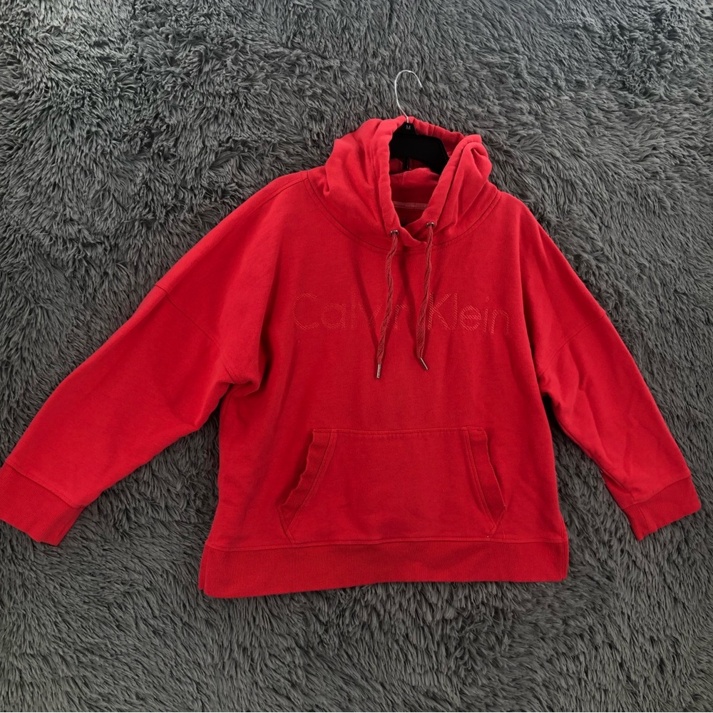 Calvin Klein Hoodie Womens XL Red Kangaroo Pocket Pullover